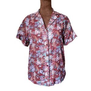 Vintage R2D Blouse Womens Size M Cottagecore Floral Button Up Top Semi‎ Sheer